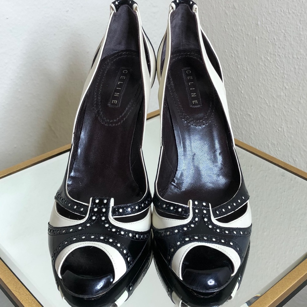 Ultra-Feminine Celine Peep Toe Wingtip Pumps